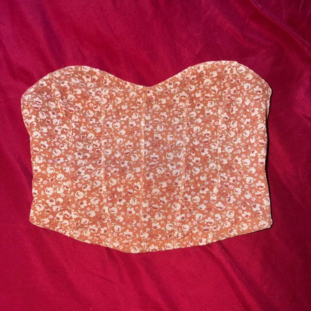 Altar'd State Corset Top Womens Small Orange Floral Strapless Cottagecore Boho